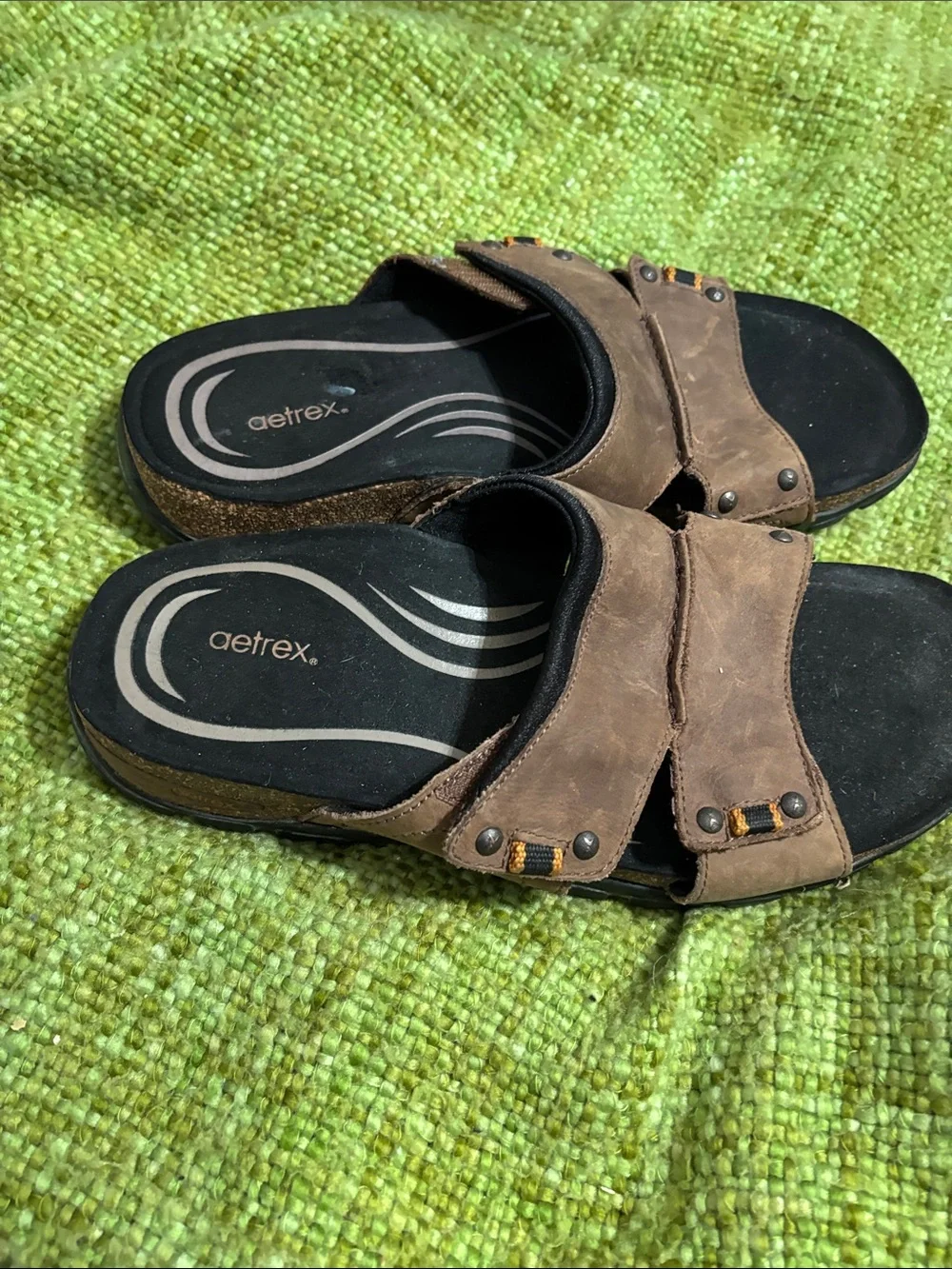 Aetrex Men's Brown and Black Dual-Strap Slide Sandals